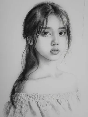 girl drawing,girl portrait,mystical portrait of a girl,graphite,young girl,digital painting,Illustration,Black and White,Black and White 35