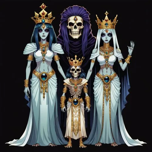 skeletor,holy 3 kings,the three magi,priestesses,the dawn family,emperors,Illustration,Abstract Fantasy,Abstract Fantasy 11