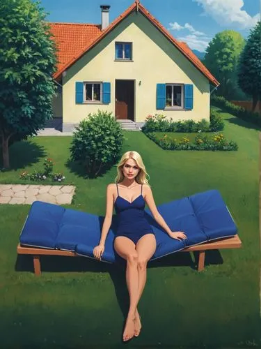 lachapelle,girl lying on the grass,sternfeld,girl in the garden,woman house,wesselmann,Illustration,Vector,Vector 03