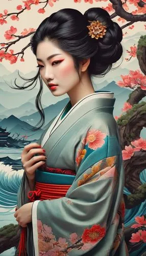 japanese art,geisha girl,oriental painting,geisha,arhats,oiran,Photography,General,Fantasy