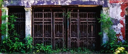 old door,garden door,iron door,dilapidated building,iron gate,rusty door,wrought iron,creepy doorway,abandoned building,old windows,front gate,dilapidated,steel door,doorways,metal gate,old window,doorway,ironwork,farm gate,main door,Illustration,American Style,American Style 08