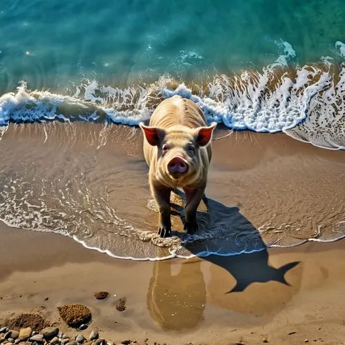 stray dog on beach,beach dog,vaca,dog in the water,holstein cow,english bull doge,red holstein,bovine,cow,beachgoer,dairy cow,vache,bull calf,vacas,bull terrier,cowdog,white staffordshire bull terrier,moo,beachcomber,whale cow