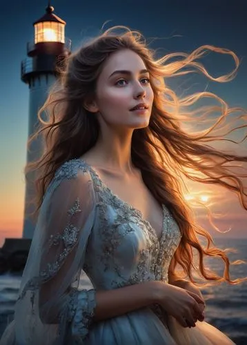 celtic woman,lightkeeper,the wind from the sea,margairaz,the sea maid,romantic portrait,margaery,ariadne,galadriel,amphitrite,windblown,fantasy picture,fantasy portrait,mystical portrait of a girl,laoghaire,little girl in wind,ellinor,lyonesse,fathom,mermaid background,Illustration,Realistic Fantasy,Realistic Fantasy 16