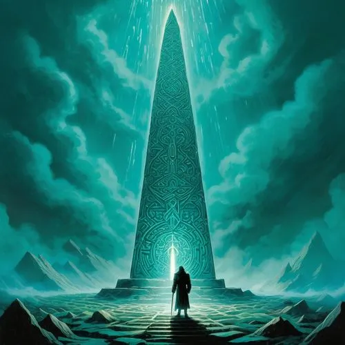 obelisk,obelisk tomb,oxenhorn,barad,orthanc,monolith,Illustration,Realistic Fantasy,Realistic Fantasy 04