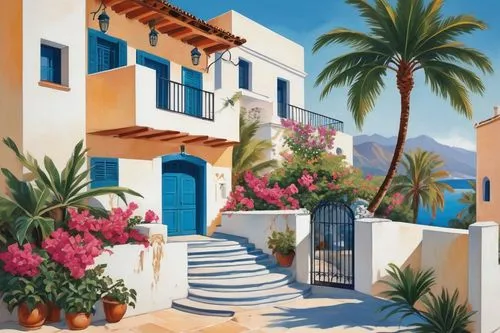 houses clipart,greek island door,crete,mediterranean,greece,kalkan,greek island,provencal,greek islands,grecia,dodecanese,altea,palmilla,cephalonia,casitas,exterior decoration,kefalonia,kreta,bougainvilleans,aeolian islands,Art,Artistic Painting,Artistic Painting 43