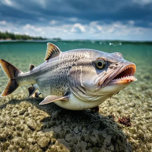 dog fish,trevally,tarpon,trigger fish,hilsa,muskellunge,piranha,characin,triggerfish,barramundi,fish in water,goatfish,poisson,tilapia,menhaden,sauger,common carp,tigerfish,pescante,jewfish,mahseer,Ph