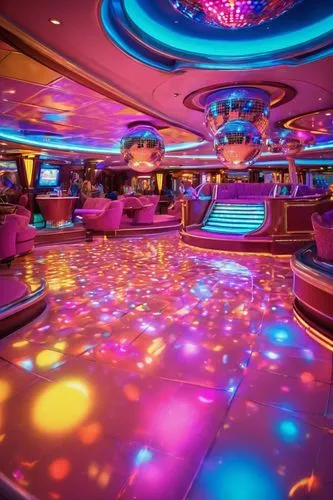 dancefloor,spaceship interior,dancefloors,ufo interior,nightclub,discotheque,discotheques,cruises,disco,on a yacht,spaceland,party lights,sea fantasy,ballroom,cruise ship,cruiseliner,aboard,floating stage,staterooms,disco ball,Illustration,Realistic Fantasy,Realistic Fantasy 38