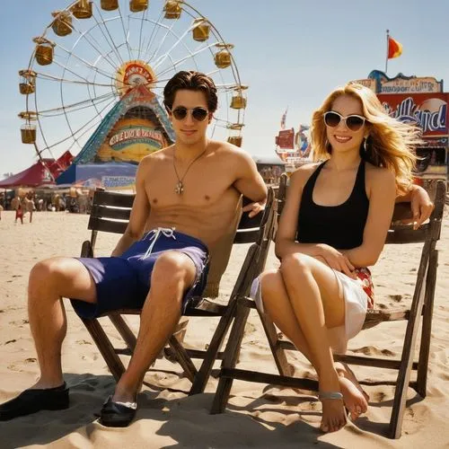 coney island,santa monica pier,ecsc,santa monica,vintage boy and girl,santamonica,honeymooners,kodachrome,venice beach,beachers,rockaway,young couple,beachgoers,accola,beach chairs,beachhouse,wasaga,holton,huttoe,summer icons,Conceptual Art,Fantasy,Fantasy 04