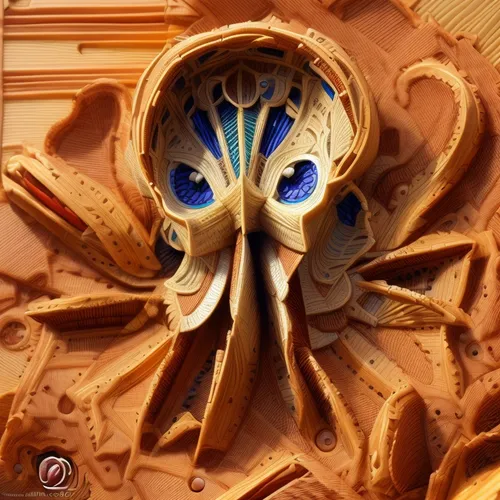 chambered nautilus,mandarin duck portrait,mandelbulb,owl art,sand art,venetian mask,peacock eye,wood carving,wooden mask,deep sea nautilus,cephalopod,owl background,eye butterfly,paper art,pineapple sprocket,terracotta,sand clock,clay tile,carved wood,ornamental bird