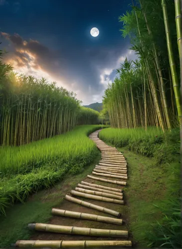 bamboo forest,wooden path,the mystical path,pathway,hiking path,landscape background,the path,forest path,aaa,the way of nature,tree lined path,wooden bridge,the way,green landscape,path,wooden track,