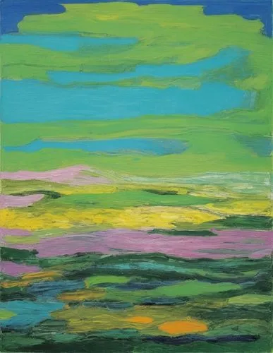 abstact paint,a painting is shown in green, yellow and pink,small landscape,meadow in pastel,kngwarreye,gouache,chignecto,flatlands,Art,Artistic Painting,Artistic Painting 09