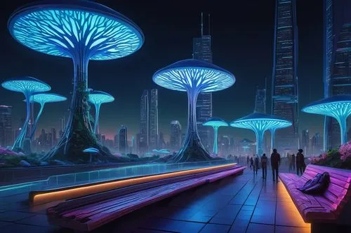 futuristic landscape,mushroom landscape,arcology,alien world,homeworlds,futuristic architecture,mushroom island,futuristic,cyberworld,ringworld,alien planet,cybercity,ecotopia,jetsons,futuristic art museum,scifi,sky space concept,sci fiction illustration,valerian,homeworld,Illustration,Vector,Vector 03