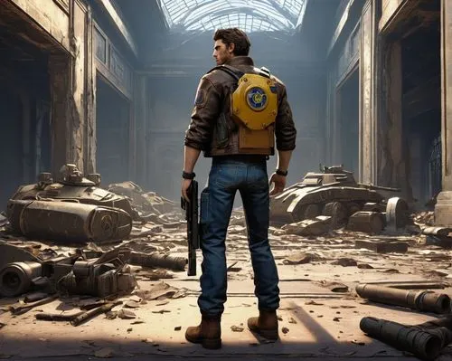 croft,star-lord peter jason quill,fallout4,game art,backpack,fallout,yellow jacket,cargo pants,hall of the fallen,post apocalyptic,standing man,jean jacket,renegade,blue-collar worker,action-adventure game,warehouseman,background image,blue-collar,messenger bag,concept art,Illustration,Black and White,Black and White 20