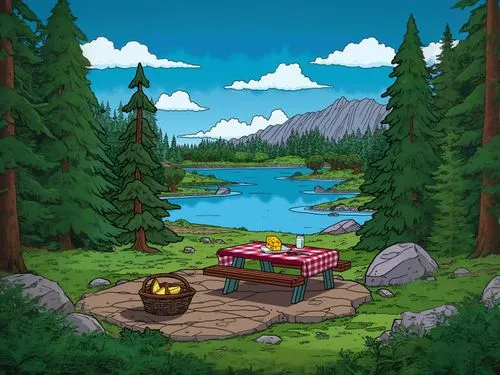 Лес,cartoon video game background,campsite,picnic boat,river pines,the cabin in the mountains,idyllic,campground,autumn camper,log cabin,lakeside,fishing camping,alpine lake,cartoon forest,fjäll,small