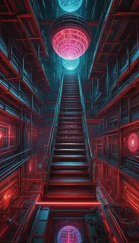 ufo interior,descent,sci fiction illustration,red matrix,cyberspace,passage,scifi,sci fi surgery room,trip computer,ascending,matrix,stairway,hall of the fallen,dimension,cyclocomputer,vertigo,sci-fi,sci - fi,dimensional,maze,Illustration,Realistic Fantasy,Realistic Fantasy 44