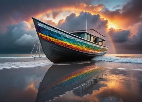 old wooden boat at sunrise,fishing boat,wooden boat,boat on sea,fishing vessel,boat landscape,abandoned boat,rainbow at sea,fishing trawler,fishing boats,sea sailing ship,wooden boats,binalot,anchored,old ship,sailing ship,viking ship,old boat,dhow,shipwreck,Illustration,Paper based,Paper Based 18