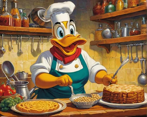 donald duck,donald,fry ducks,geppetto,canard,walt disney,chef,cuisine classique,duck,the duck,walt,cuisine,italian cuisine,cayuga duck,cookery,duck meat,roast duck,disneyland park,roasted duck,gastronomy,Illustration,Retro,Retro 18