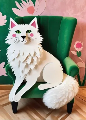 whimsical animals,anthropomorphized animals,sitting on a chair,kurilian bobtail,flower cat,pomeranian,low-poly,turkish angora,turkish van,cat furniture,cat vector,white cat,low poly,cats angora,cartoon cat,pink cat,paper art,flower animal,felidae,chair png,Unique,Paper Cuts,Paper Cuts 07