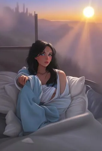 gothel,mulan,woman on bed,girl in bed,despierta,dawn,moana,kuchel,kahlan,sunrises,arwen,before the dawn,sunrise,esmeralda,alita,world digital painting,rahab,katara,jasmine,themyscira,Common,Common,Cartoon