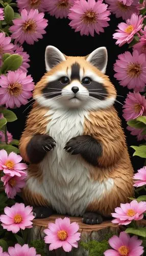 tanuki,bingbu,flower animal,wood daisy background,kawaii panda,hedgecock,knuffig,puxi,hedgehog,hanami,flower cat,treschow,piumsombun,pandeli,pou,panduru,chongli,robicheaux,flowerdew,round kawaii animals,Photography,General,Realistic