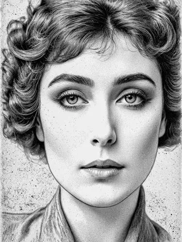 drawing of a woman's face and a scarf on,audrey hepburn,vintage female portrait,vintage drawing,birce akalay,pencil drawings,vintage woman,Design Sketch,Design Sketch,Black and white Comic