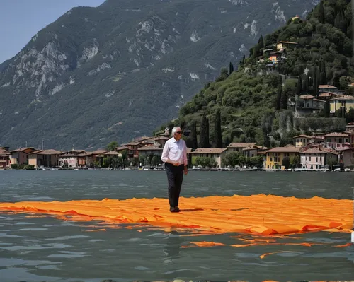 lake como,floating stage,floating over lake,environmental disaster,sailing orange,environmental art,floating on the river,bellagio,ocean pollution,water pollution,croda da lago,acid lake,paraglider inflation of sailing,floating production storage and offloading,paraglider takes to the skies,life raft,flying carpet,base jumping,wing paraglider inflated,diving gondola,Illustration,Black and White,Black and White 15
