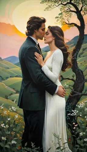 romantic scene,romantic portrait,struzan,gwtw,oil painting on canvas,eloped,Art,Artistic Painting,Artistic Painting 23