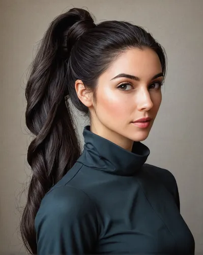 Woman with dark hair ponytail，by Alida Akers,updo,persian,eurasian,iranian,arab,artificial hair integrations,indian,jaya,kim,ponytail,pony tail,portrait background,deepika padukone,smooth hair,indian 