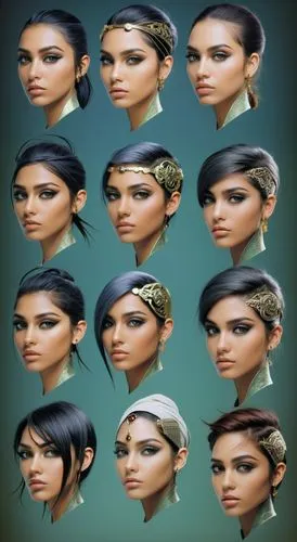 arabian woman,Concept of haircut on an Arab woman,hairpieces,set of cosmetics icons,hairstyles,miss circassian,headpieces,hairdos,Illustration,American Style,American Style 06