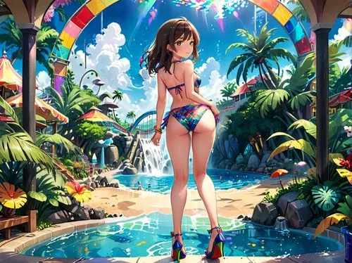 idolmaster,summer background,haruhi,suzumiya,sanya,umbrella beach,Anime,Anime,Traditional