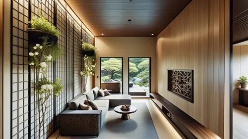 This design shows the living room in the Spring Japanese Room Hot Spring Club Suite that combines Japanese style with Puli culture. It is mainly based on ebony tones, combined with milk tea tones to c