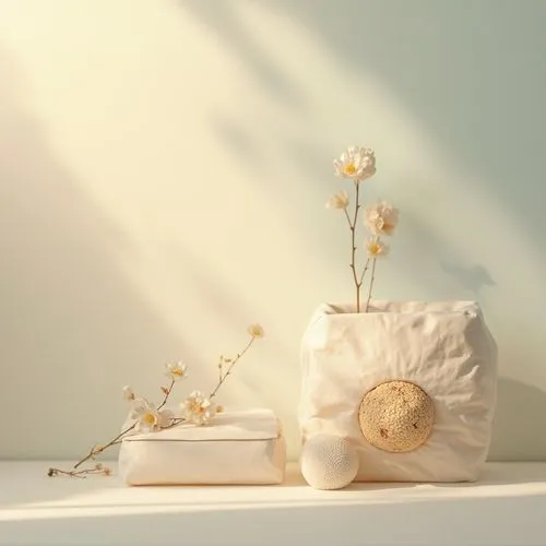 bag of gypsophila,minimalist flowers,still life photography,eriophorum,paper flower background,ikebana,flowers in envelope,paper flowers,homewares,summer still-life,mock orange,anastassiades,morning light,cherokee rose,linen heart,dried flower,flowers in basket,paper bags,dried petals,kraft paper,Photography,General,Realistic