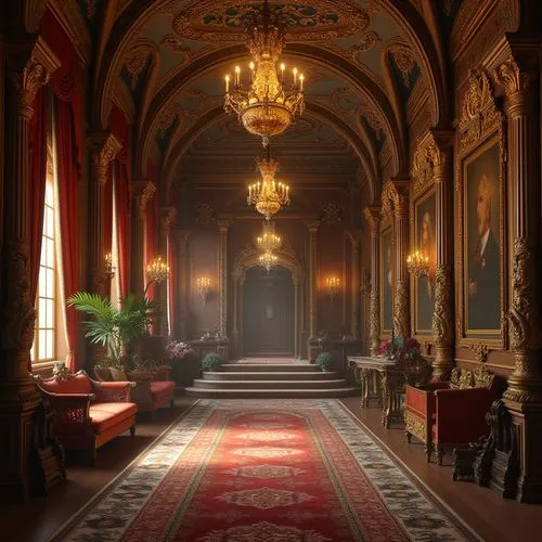 ornate room,royal interior,victorian room,hallway,corridor,enfilade,highclere castle,entrance hall,sapienza,ballroom,europe palace,ritzau,versailles,dunrobin castle,corridors,anteroom,cassation,the royal palace,empty interior,mikhailovsky,Photography,General,Realistic