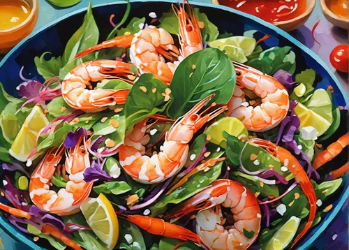 Enhance your vegetable prawn salad with a tangy Asian-inspired dressing and a sprinkle of sesame seeds.,avocado shrimp salad,shrimp salad,vegetable prawn salad,ceviche ecuatoriano,ceviche,shrimp cockt