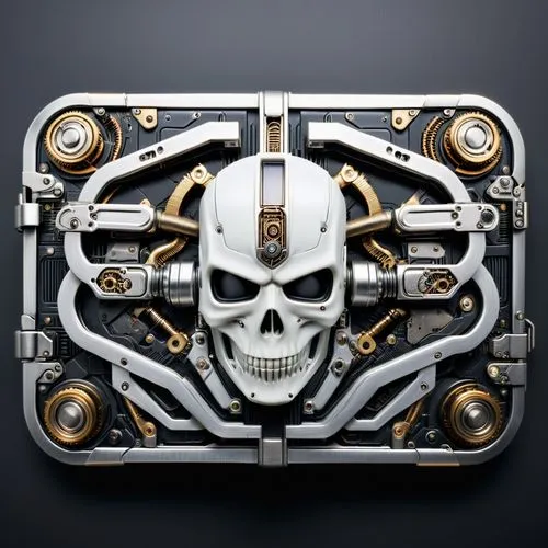 pirate treasure,skull sculpture,digital safe,cyberdog,graphic card,deadbolt,Conceptual Art,Sci-Fi,Sci-Fi 09