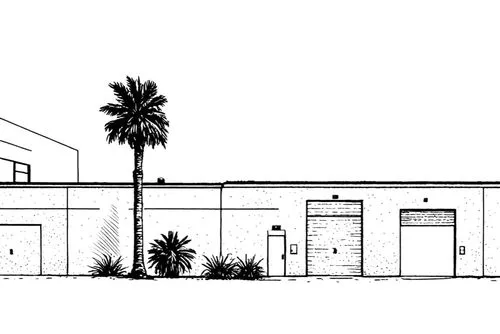 the house is outlined in black and white with palm trees,sketchup,house drawing,neutra,revit,store fronts,houses clipart,Design Sketch,Design Sketch,Rough Outline