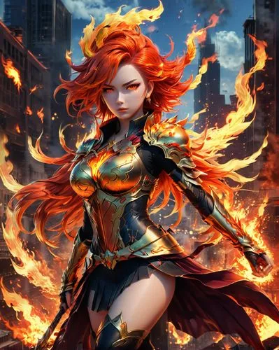 lina,fire angel,fire siren,fiery,fire background,leona,flame spirit,huiraatira,flamebird,uniphoenix,liora,firedancer,ekatarina,burning hair,pyromaniac,fireheart,chandra,fire devil,fire artist,katarina,Illustration,Japanese style,Japanese Style 09