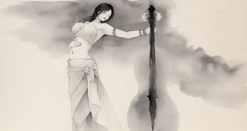 volou,lady justice,flautist,light bearer,woman silhouette,kuchiki,Illustration,Paper based,Paper Based 30