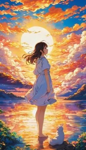 kumiko,cielo,summer sky,ghibli,euphonious,tiribocchi,hosoda,sky,studio ghibli,wakanohana,little girl in wind,reminiscence,beautiful wallpaper,dreamscape,would a background,ushio,cloudstreet,sakura background,nouaimi,transparent background,Illustration,Japanese style,Japanese Style 04