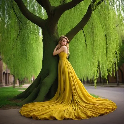 a floor-length dress,golden trumpet tree,weeping willow,girl in a long dress,yellow jumpsuit,linden blossom,laburnum,yellow garden,ballgown,ball gown,evening dress,celtic woman,yellow,eveningwear,yellow color,siriano,aurora yellow,tulip tree,long dress,jaune,Unique,Paper Cuts,Paper Cuts 01