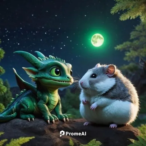 obese grey hamster standing next to dragon baby, looking at the moon,skylander giants,cute cartoon image,starbug,fantasy picture,camaleon,bulbasaur,skylanders,ratliffe,mignons,chua,fantasy animal,tiku