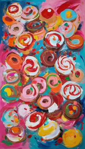 swirls,donuts,saturnrings,doughnuts,colorful spiral,donut drawing,circles,squid rings,donut illustration,circle paint,bagels,heart swirls,fruit slices,jalebi,spirals,tutti frutti,doughnut,lollipops,sprinkles,cupcake tray,Conceptual Art,Oil color,Oil Color 20