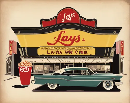 Craft a retro-inspired Lays logo for a nostalgic movie theater.,bay-leaf,fast food restaurant,lap,fast-food,retro diner,fifties,cd cover,lanes,bay leaf,fifties records,fast food,fast food junky,fastfo