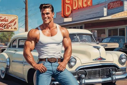 muscle car cartoon,muscle icon,50's style,oldsmobile,rockabilly,rockabilly style,aronde,dudikoff,pin-up model,fifties,buick classic cars,retro diner,greaser,sudikoff,american car,buick eight,american classic cars,greased,pompadours,car mechanic,Illustration,Japanese style,Japanese Style 06