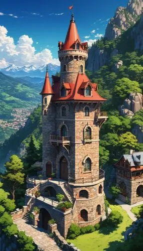 fairy tale castle,knight's castle,meteora,summit castle,castle keep,medieval castle,fairytale castle,castel,castle,press castle,castlelike,castle of the corvin,studio ghibli,ghibli,templar castle,peter-pavel's fortress,burg,castleguard,castletroy,new castle,Illustration,Japanese style,Japanese Style 03