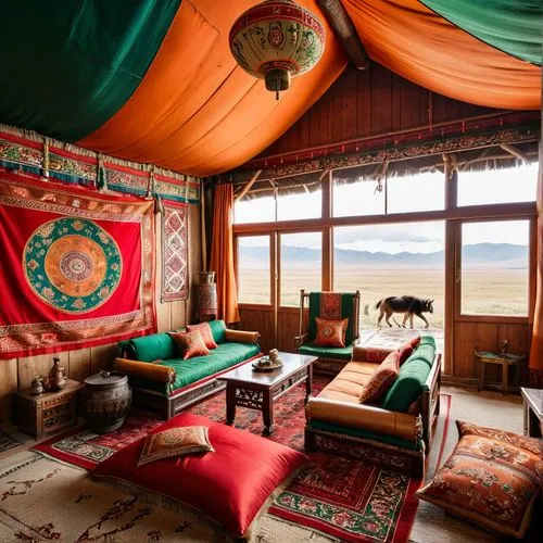 this is a luxurious and spacious room with orange ds,gypsy tent,indian tent,yurts,cabana,kandovan,dzogchen,Photography,General,Realistic