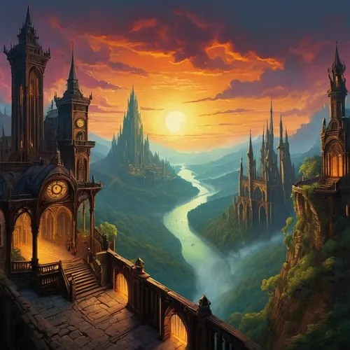 fantasy landscape,fantasy picture,citadels,neverwinter,fantasy city,fantasy art,hogwarts,ravenloft,beleriand,world digital painting,seregil,gondolin,diagon,castle of the corvin,ancient city,castlevania,erebor,spires,fantasy world,kinkade,Art,Artistic Painting,Artistic Painting 27