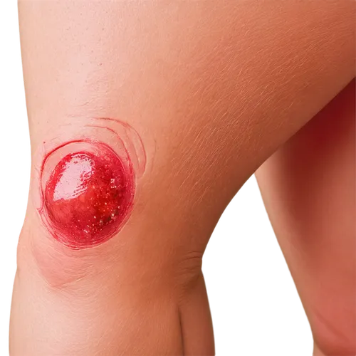 Knee infection, close-up, swollen red skin, pus-filled abscess, inflamed area, veins visible, sweat droplets, 3/4 composition, shallow depth of field, soft natural lighting, realistic texture, detaile