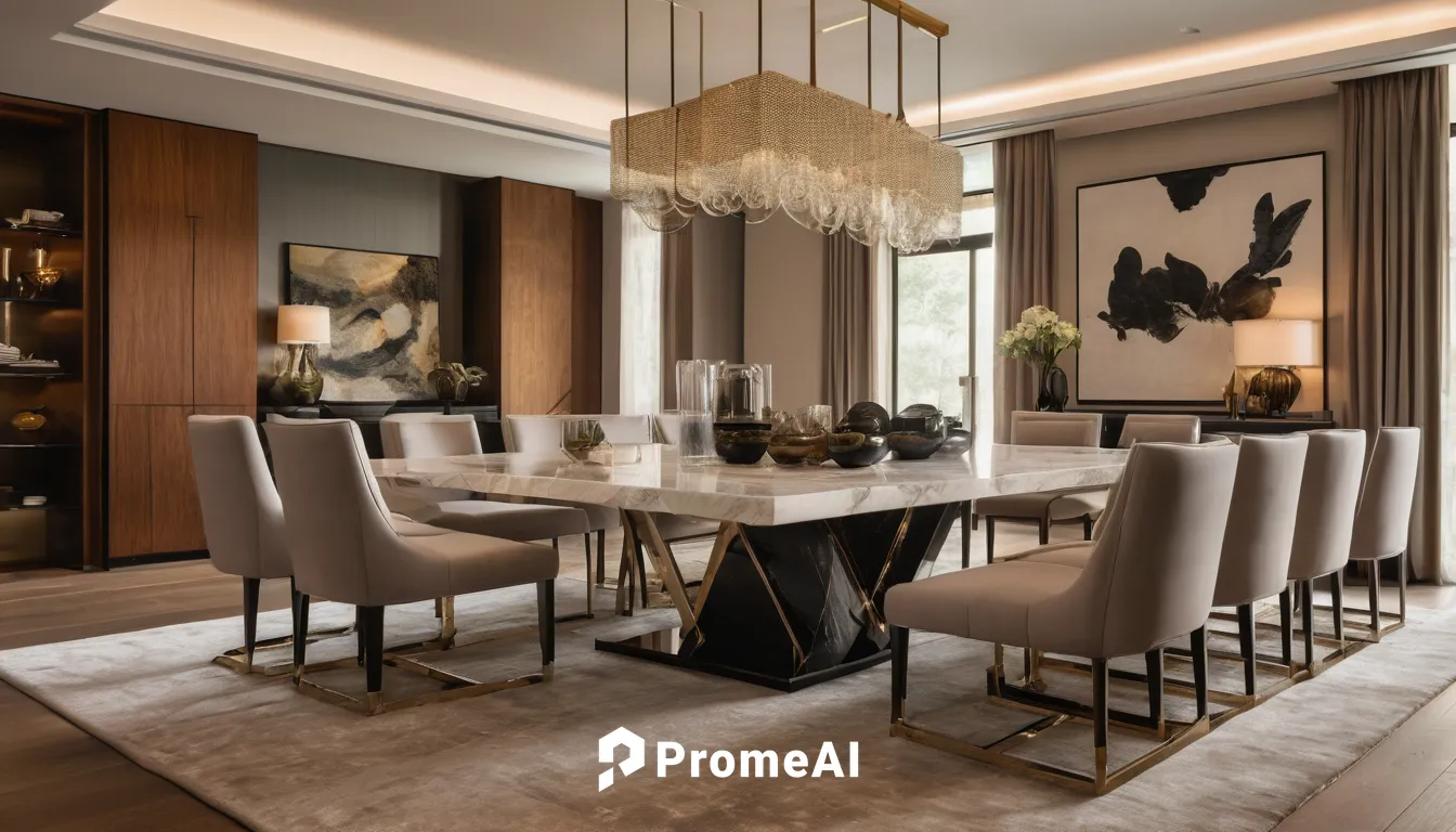 Modern luxury home interior design in American locations blends sophistication with comfort, embodying contemporary elegance. Clean lines, neutral palettes, and premium materials like marble, quartz, 