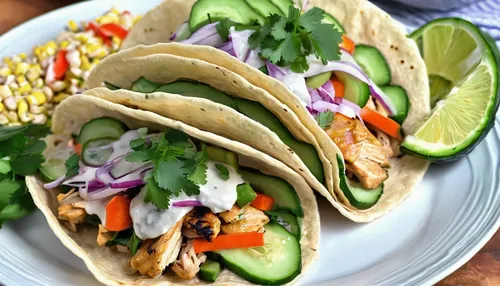 Chicken Banh Mi Tacos are bursting with fresh Vietnamese flavor. Marinated chicken thighs and pickled veggies, wrapped in toasted corn tortillas, topped with a spicy mayo and cool cucumber and herbs! 